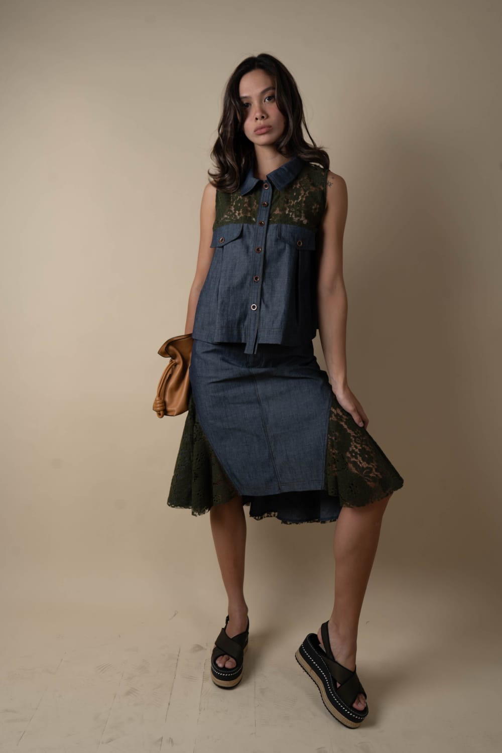 NORI Lace x Denim Skirt ARMY