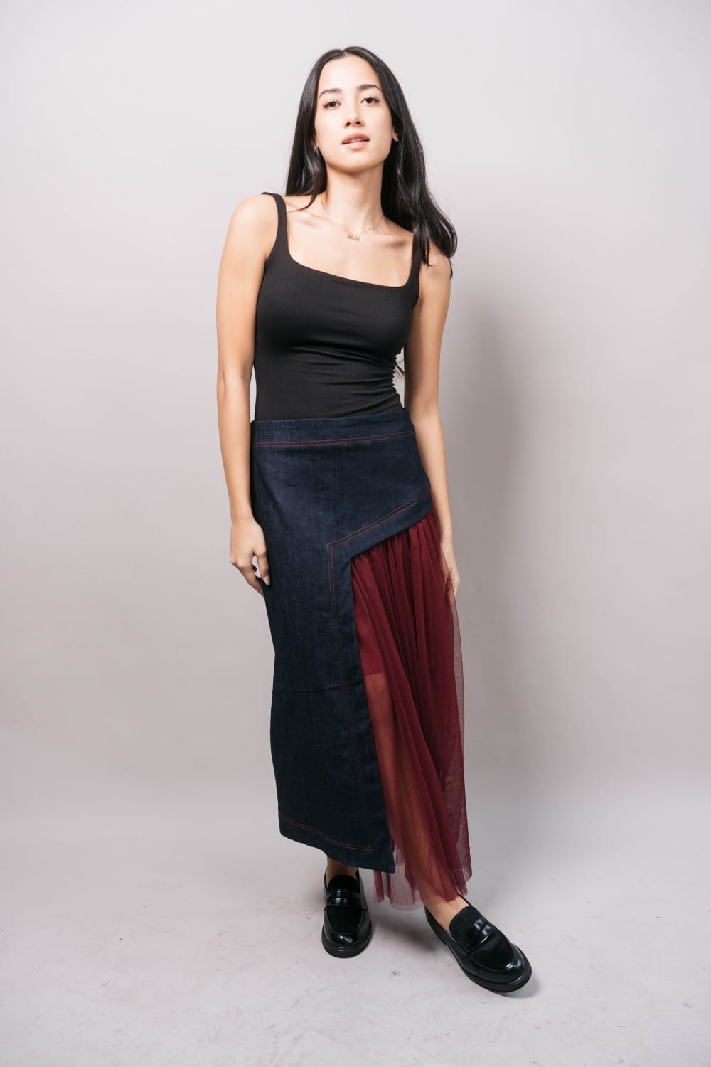 CLAIRE Skirt DENIM / BURGUNDY