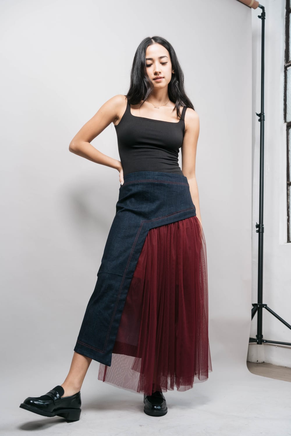 CLAIRE Skirt DENIM / BURGUNDY