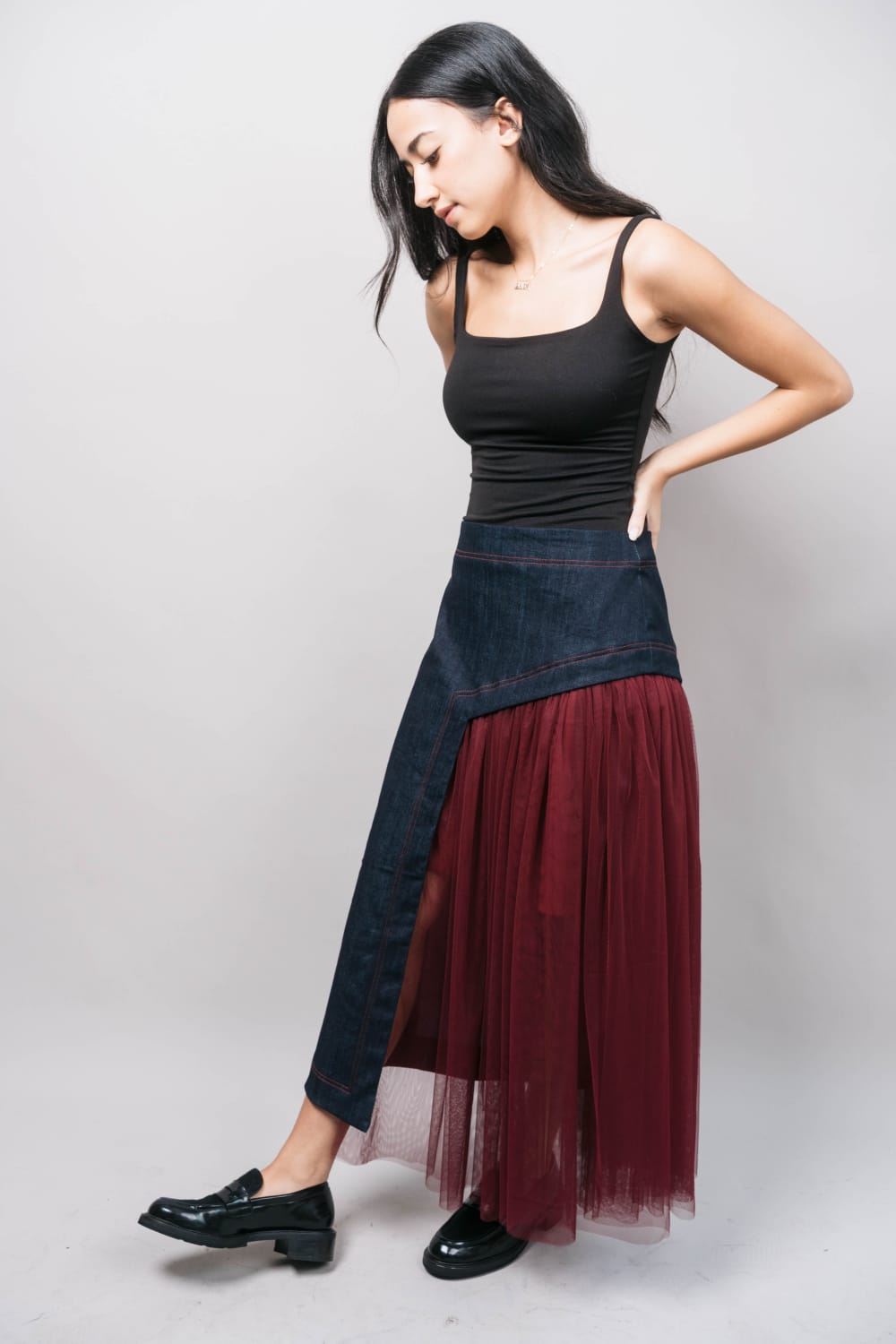 CLAIRE Skirt DENIM / BURGUNDY