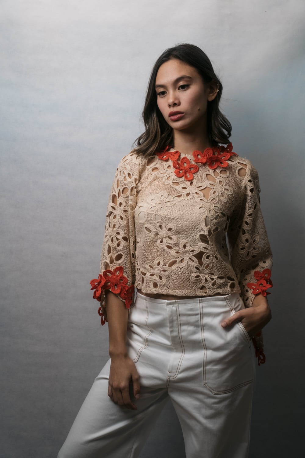 AMIKA Lace Top FLUTED SLEEVES