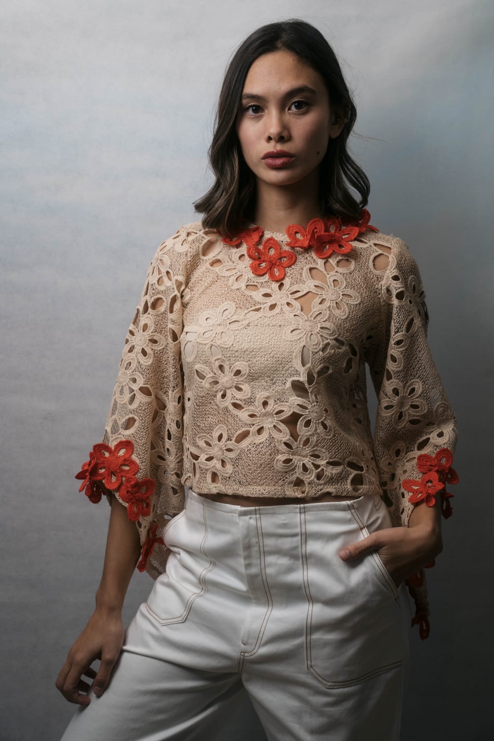 AMIKA Lace Top FLUTED SLEEVES
