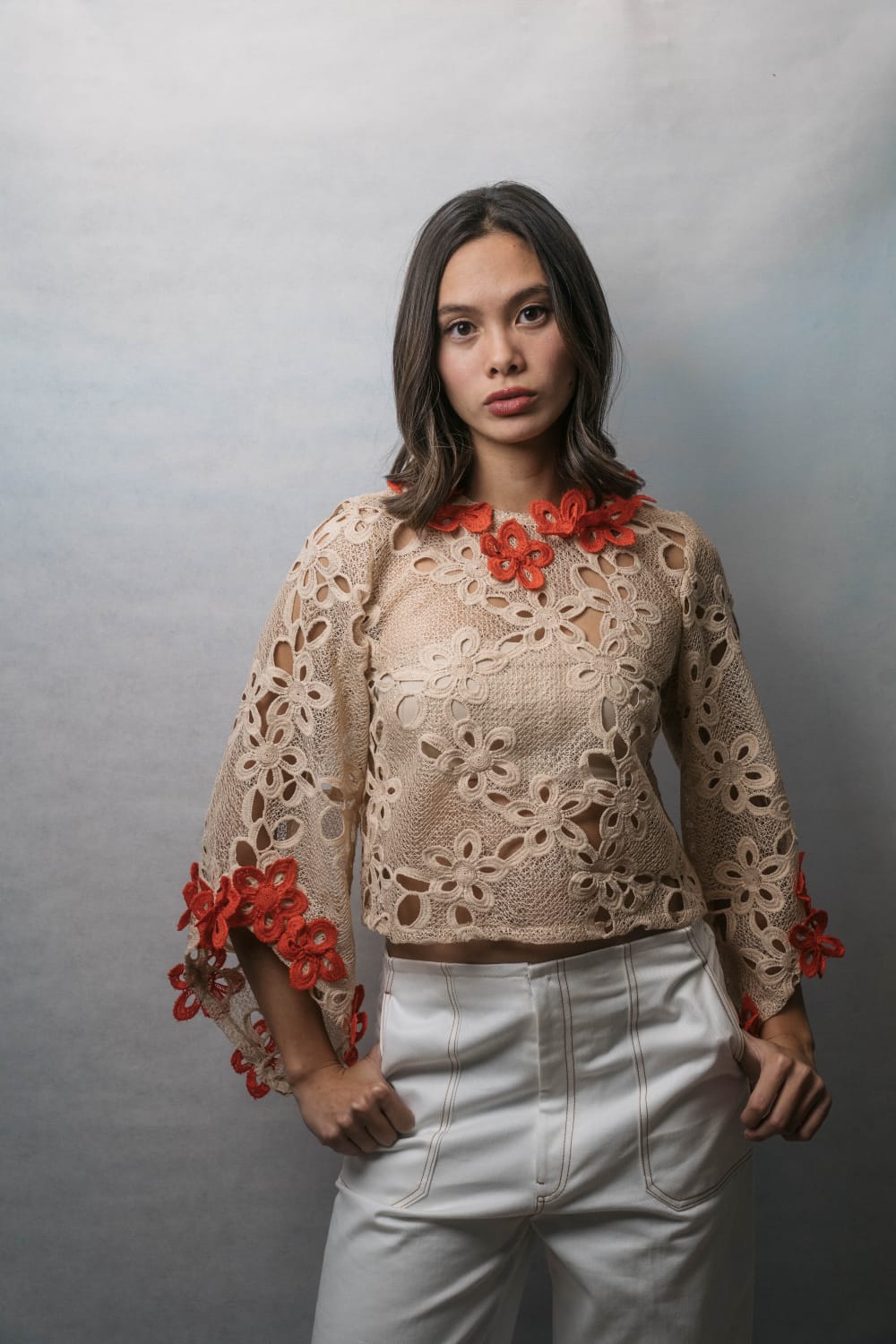 AMIKA Lace Top FLUTED SLEEVES