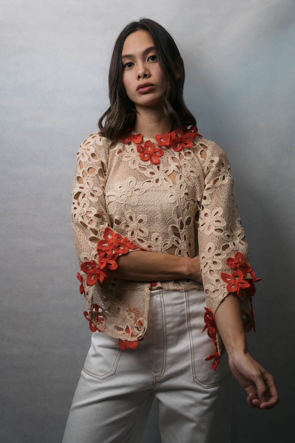 AMIKA Lace Top FLUTED SLEEVES