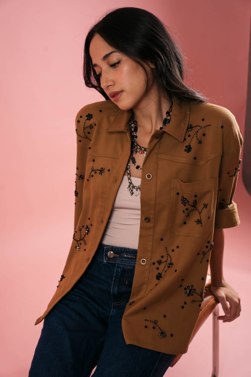 LUNA Beaded Shirtjacket CARAMEL