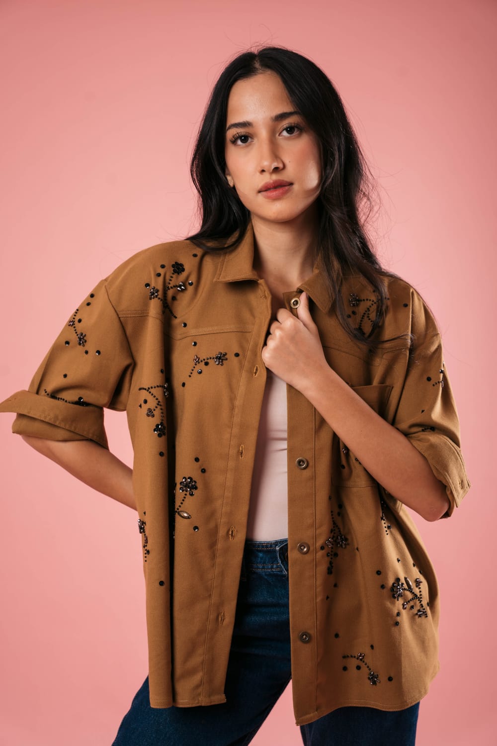 LUNA Beaded Shirtjacket CARAMEL