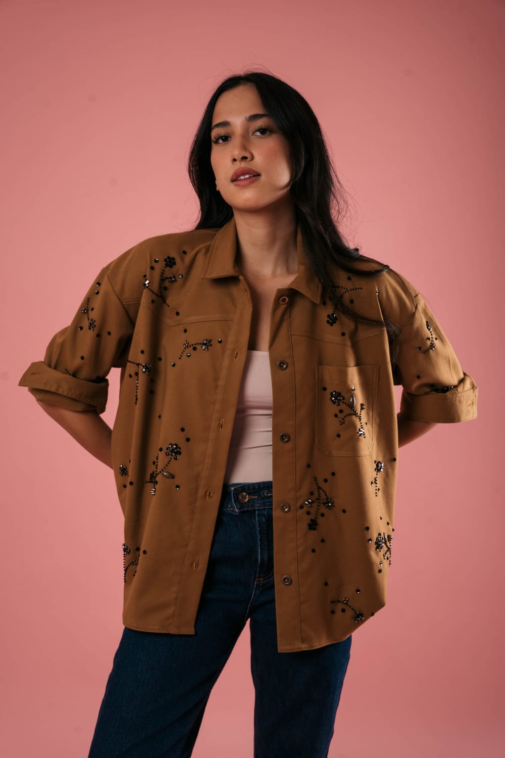 LUNA Beaded Shirtjacket CARAMEL